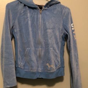 PINK velvet blue track jacket with hood